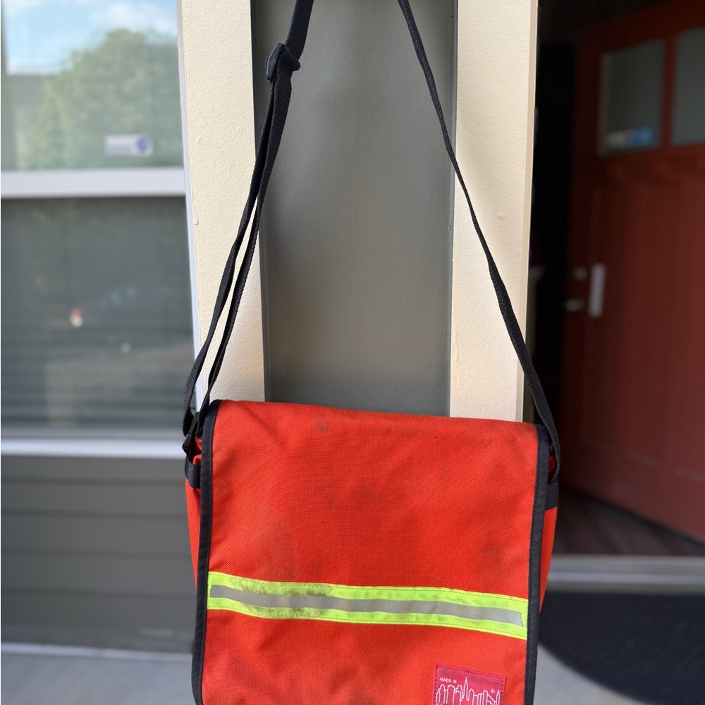 Orange Crossbody Messenger Bag with Reflective Stripe